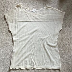 Coldwater Creek Cream Short-Sleeve Knit Top with Textured Yoke Sz L/14